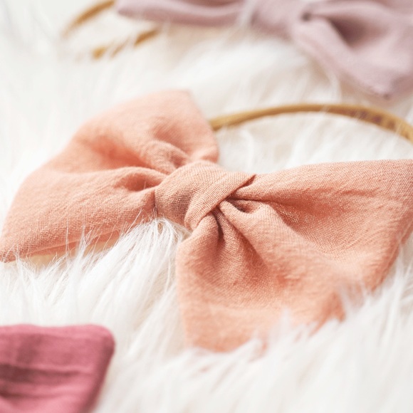 NWT Baby/Toddler headbands pack of 3 Cotton Gauze neutral pink bows - Picture 4 of 4